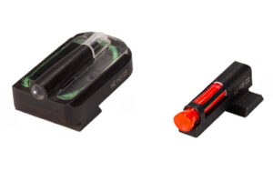 Hi-Viz FastDot H3 tritium and fiber-optic pistol sight for Ruger Max-9, red front and green tritium rear, black steel frame