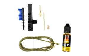 Otis Ripcord Deluxe .17 Cal cleaning kit with bore brush, cotton mop, FP-10 CLP bottle, and T-handle