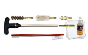 Otis .40 Cal/10mm handgun cleaning kit with brass rod, brush, patches, and FP-10 CLP