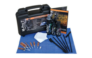 M-Pro 7 Tactical Universal Cleaning Kit components displayed with lockable clam-pack case