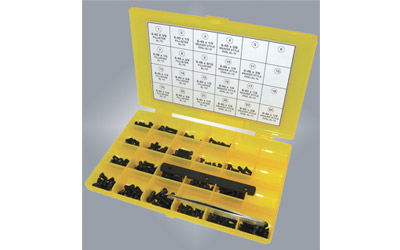 Pachmayr Master Gunsmith 6-lobe Torx screw kit in compartmented plastic case with tweezers and thread-size gauge
