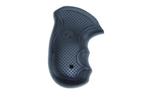 Pachmayr Diamond Pro black rubber revolver grip for S&W J-Frame round butt with diamond checkering and finger grooves