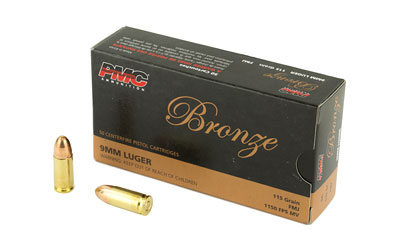 PMC Bronze 9mm Luger 115gr FMJ 50 round box handgun ammunition