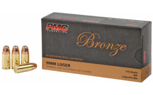 PMC Bronze 9mm Luger 115 gr JHP 50-round box of handgun ammunition