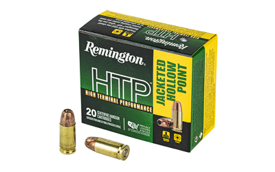 Remington HTP 9mm 115gr JHP ammunition box, 20 rounds