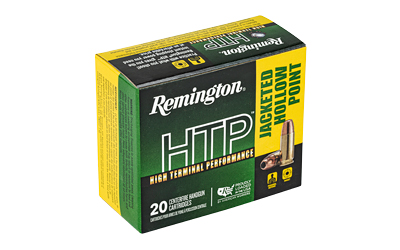 Remington HTP 9mm 115gr JHP ammunition box, 20 rounds