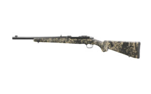 Ruger 77/44 .44 Rem Mag bolt-action rifle with Kryptek Obskura Nox camo synthetic stock and threaded barrel