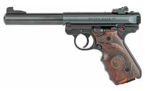 Ruger Mark IV Target .22 LR 5.5-inch blued pistol with laminate target grips