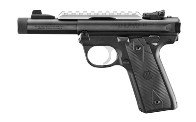 Ruger Mark IV 22/45 .22 LR pistol with 4.4in threaded bull barrel and Picatinny rail, blued finish