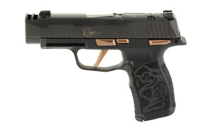 Sig Sauer P365-XL ROSE Comp 9mm 3.1in pistol with rose accents and laser-engraved grip