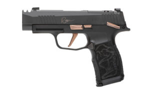 Sig Sauer P365-XL Rose Comp 9mm pistol with rose-gold controls and two 12-round magazines