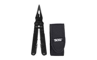 SOG PowerLock EOD multi-tool in black oxide finish with nylon sheath and 18 tools