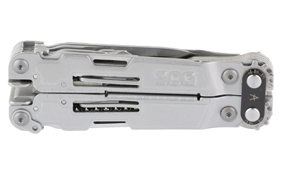 SOG PowerAccess Deluxe 21-tool multi-tool in stonewash stainless with nylon sheath and hex bit kit