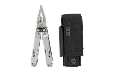 SOG PowerAccess Deluxe 21-tool multi-tool in stonewash stainless with nylon sheath and hex bit kit