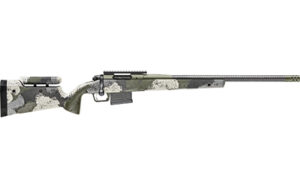 Springfield Armory 2020 Waypoint 6.5 Creedmoor rifle with carbon fiber stock and SA radial brake in evergreen camo