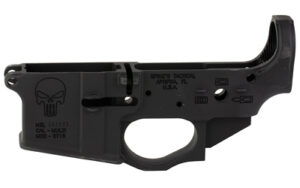 Spikes Tactical STLS015 stripped AR-15 lower receiver with Punisher logo, black hardcoat anodized