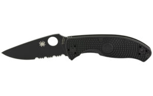 Spyderco Tenacious Lightweight folding knife with 3.39 inch partially serrated blade and black FRN handle