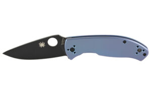 Spyderco Tenacious Ti folding knife with 3.35-inch black oxide blade and blue titanium handle scales