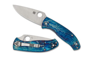 Spyderco Tenacious Ti Disarray folding knife with D2 blade and blue titanium scales