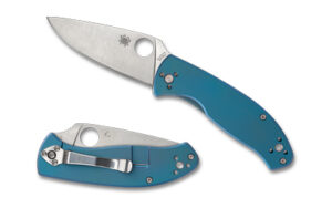 Spyderco Tenacious Ti 3.35-inch folding knife with blue titanium handles and satin 8Cr13MoV blade