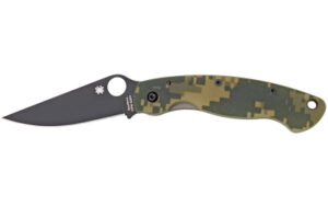 Spyderco Military G-10 camo folding knife with 4-inch modified clip point blade and pocket clip