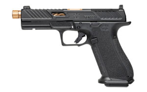 Shadow Systems DR920 Elite 9mm optics-ready pistol with threaded bronze spiral-fluted barrel and black polymer frame