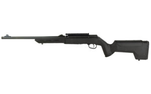 Savage A22 Takedown .22 LR rifle with 18 inch blued barrel and black synthetic takedown stock