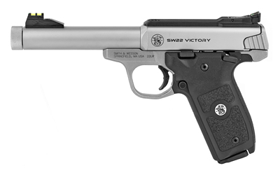 Smith & Wesson SW22 Victory stainless .22 LR pistol with 5.5-inch threaded barrel and fiber optic sights