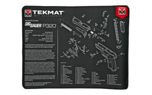 TekMat Ultra 20 cleaning mat for Sig Sauer P320, 15x20 black and white rubber with parts diagram
