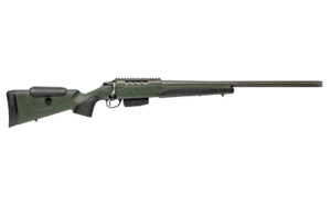 Tikka T3x Super Varmint 6.5 Creedmoor rifle with green Roughtech synthetic stock and Tungsten Cerakote metal finish