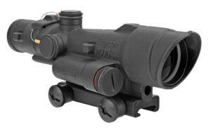 Trijicon ACOG 3.5x35 LED riflescope with green chevron reticle, matte black forged aluminum housing