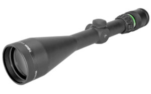 Trijicon AccuPoint 2.5-10x56 riflescope with illuminated green triangle reticle and 30mm tube
