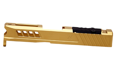 True Precision Axiom slide for Glock 43 with RMS optics cut in Titanium Nitride gold finish