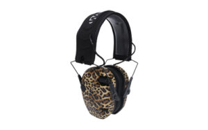Walkers Razor Slim electronic earmuffs in leopard print with 23 dB NRR