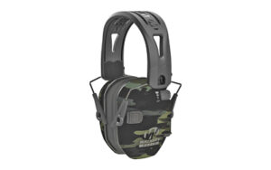 Walkers Razor Tacti-Grip electronic ear muffs in Gray Multi-Cam with silicone composite headband and low-profile cups