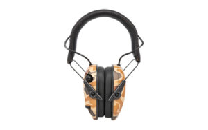 Razor Slim electronic earmuffs in duck camo with 23 dB NRR and foldable design