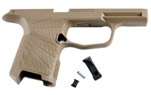 Wilson Combat tan polymer grip module for SIG Sauer P365 with Starburst texture and no manual safety