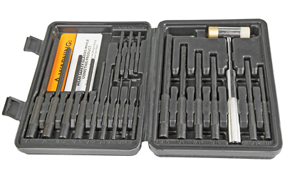 Wheeler Master Roll Pin Punch Set in plastic case with punches and 6 oz hammer