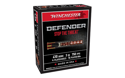 Winchester PDX1 Defender .410 Bore 3-inch shotshell box and shell