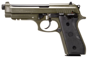 Taurus PT92 9mm OD Green Cerakote pistol with Black Hogue grips and two 17-round magazines
