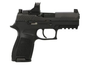 Sig Sauer P320 Compact 9mm pistol with ROMEO-RS Pro mounted, black Nitron slide