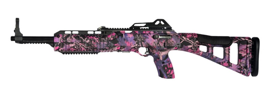 Hi Point 3895TSPI .380 ACP carbine with 16.5-inch threaded barrel and pink camo skeletonized stock