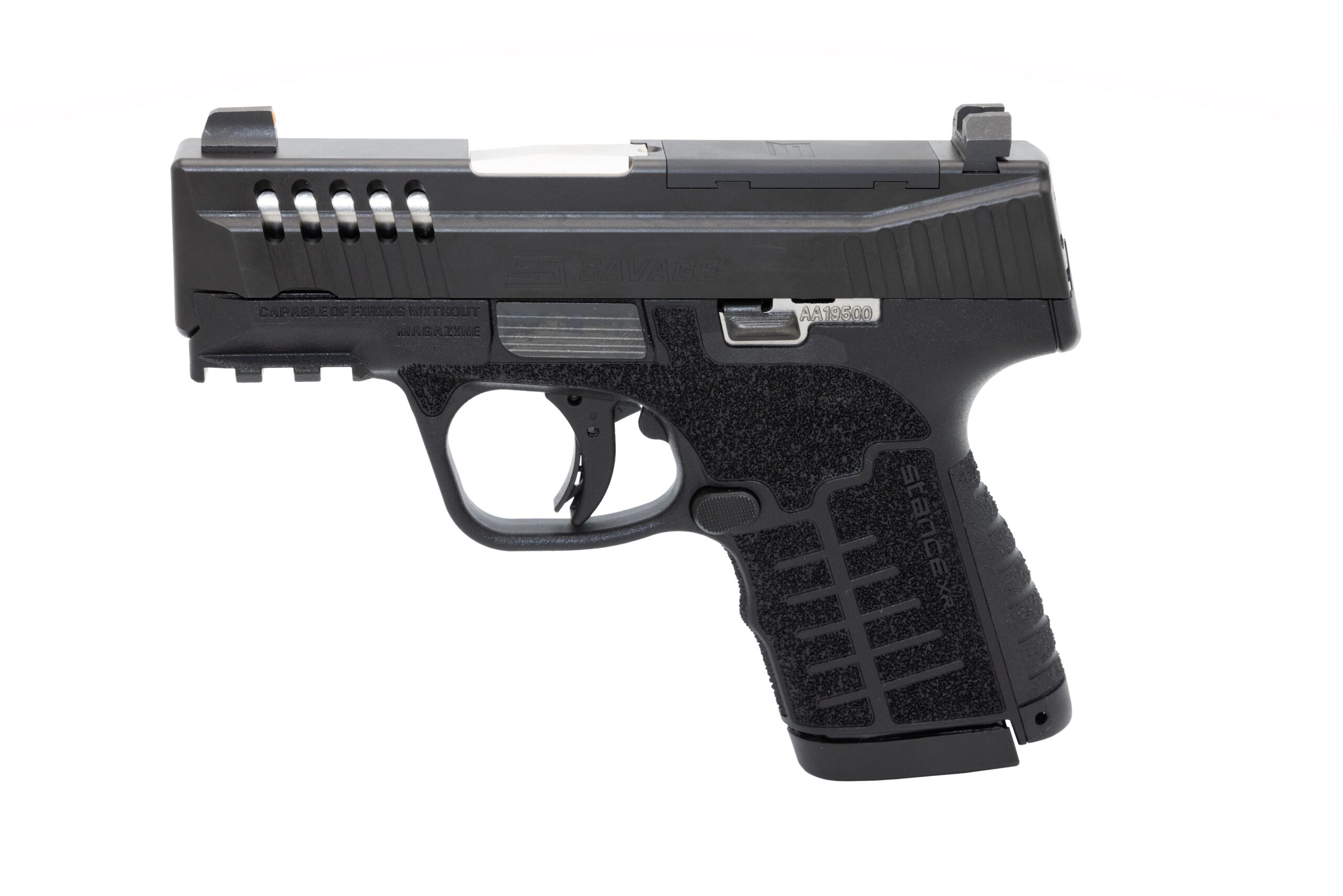Savage Stance XR MC9 9mm pistol with 3.2 inch barrel and night sights, black finish