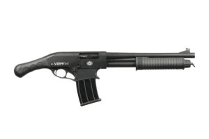 Rock Island Armory VRPF14 12GA pump shotgun, black synthetic pistol-grip, side view