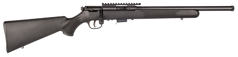Savage 93R17 FV-SR .17 HMR 16.5in threaded heavy barrel rifle with matte blued metal and black synthetic stock