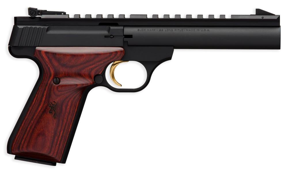 Browning Buck Mark Field Target .22 LR 5.5in pistol with matte blued heavy bull barrel and cocobolo target grips