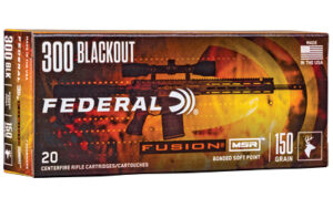 Federal Fusion MSR .300 AAC Blackout 150 gr jacketed soft point ammo box, 20 rounds