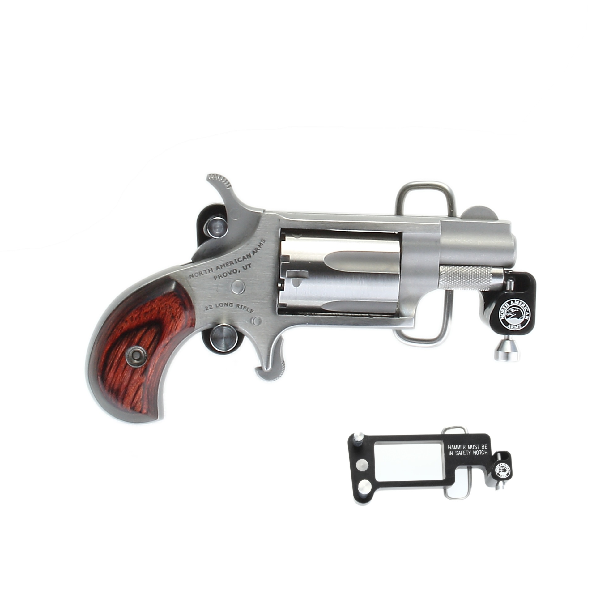 North American Arms Mini Revolver .22 WMR stainless with skeleton belt buckle