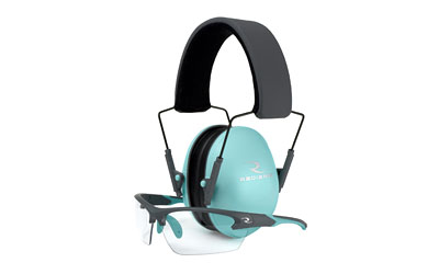 Radians Lowset Ladies Range Combo 21 dB earmuffs with clear-lens charcoal gray and aqua shooting glasses