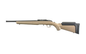 Ruger American Rimfire .22 LR rifle 16-inch threaded barrel Flat Dark Earth synthetic stock satin blued receiver
